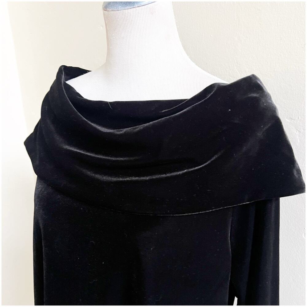 Talbots Off The Shoulder Black Velvet Pullover Blouse XL Petite Holiday Goth - Picture 8 of 11